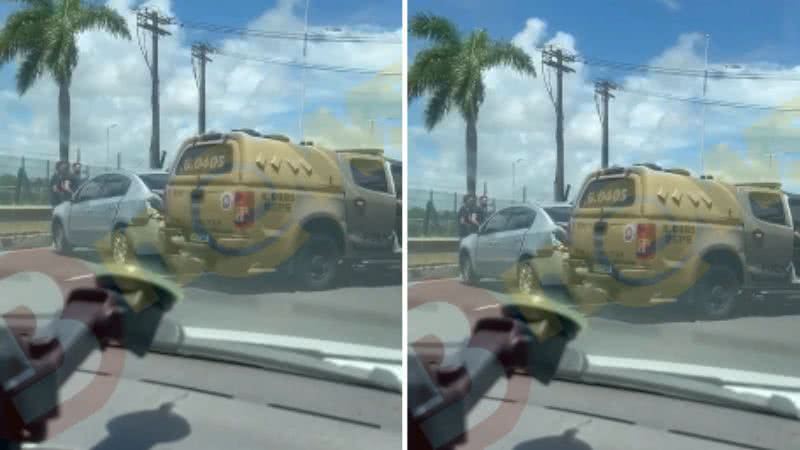 Imagem Colisão envolvendo viatura da PM afeta trânsito na Avenida Paralela; assista