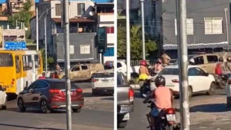 A confusão aconteceu na descida do Viaduto dos Motoristas - Reprodução | Redes Sociais