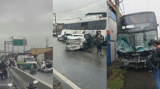 Motorista de ônibus morre e causa engavetamento na Dutra - Reprodução/TV GLOBO
