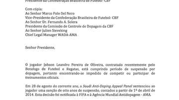 Imagem Por causa de documento que o pune até 2022, Jobson não joga pelo Botafogo