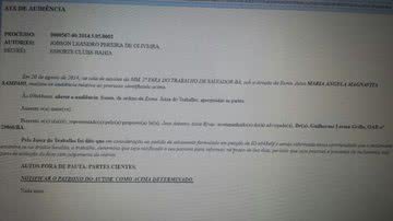 Imagem Jobson move processo contra o Bahia, mas não comparece à audiência