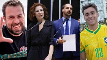 Montagem | Instagram/@guilhermeboulos.oficial, Michel Jesus/Câmara dos Deputados, Pablo Valadares/Câmara dos Deputados e Reprodução/Instagram @nikolasferreirabr